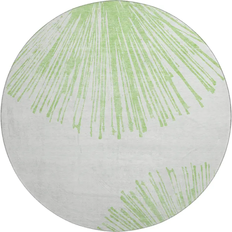 8' Artichoke Green And Ivory Abstract Washable Round Rug With UV Protection