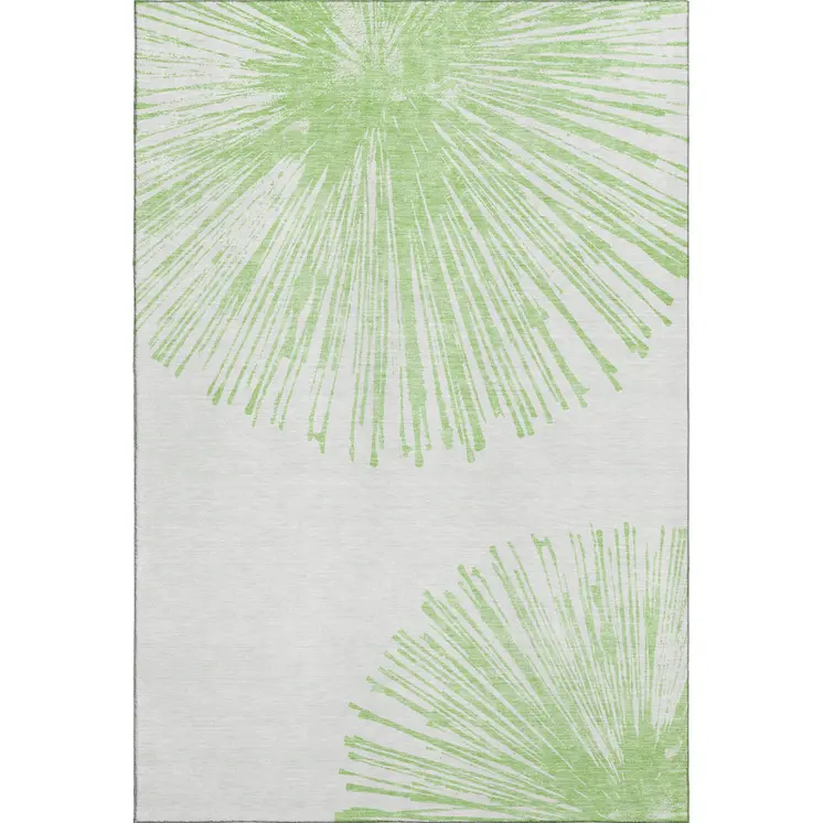 8' X 10' Artichoke Green And Ivory Abstract Washable Area Rug With UV Protection