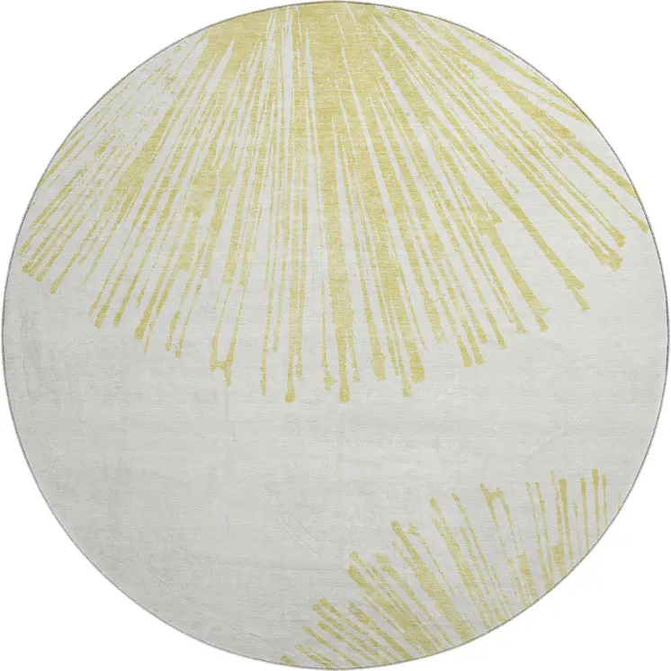 8' Beige And Ivory Abstract Washable Round Rug With UV Protection