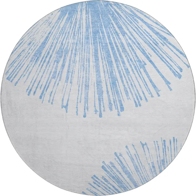 8' Denim Blue And Ivory Abstract Washable Round Rug With UV Protection