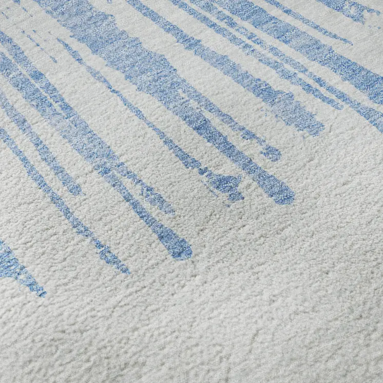 8' X 10' Denim Blue And Ivory Abstract Washable Area Rug With UV Protection