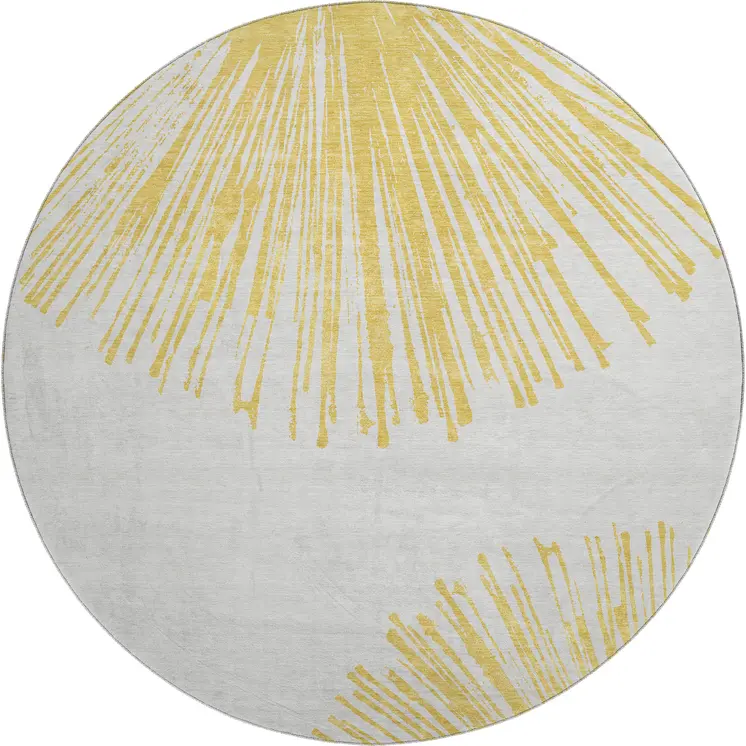 8' Gold And Ivory Abstract Washable Round Rug With UV Protection
