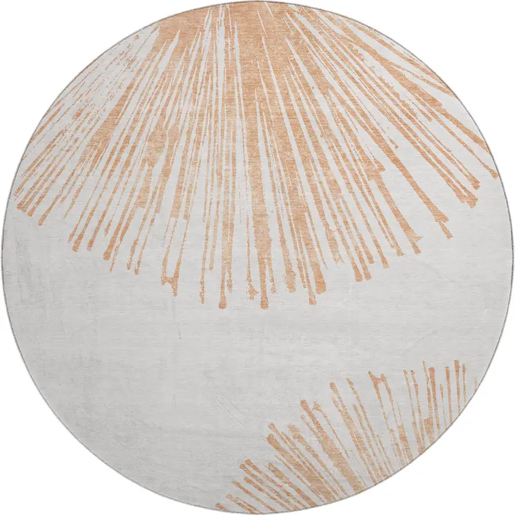 8' Salmon And Ivory Abstract Washable Round Rug With UV Protection