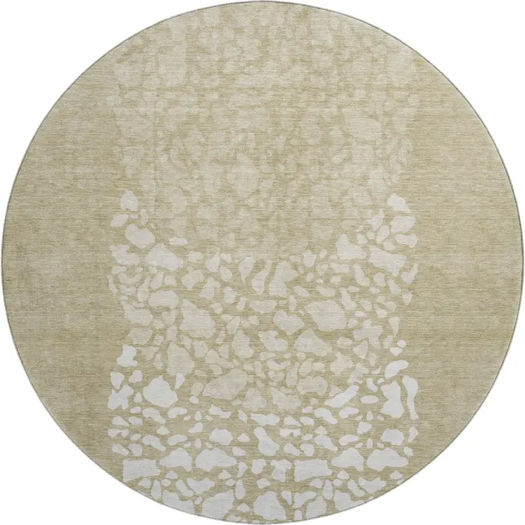 8' Beige And Ivory Abstract Washable Round Rug With UV Protection