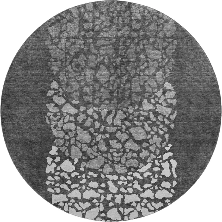 8' Charcoal And Ivory Abstract Washable Round Rug With UV Protection