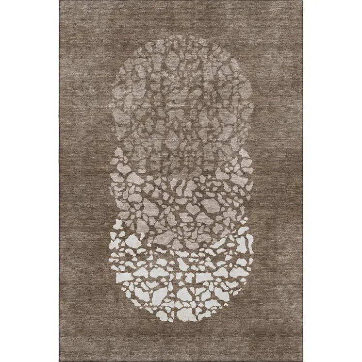 10' X 14' Chocolate And Ivory Abstract Washable Area Rug With UV Protection