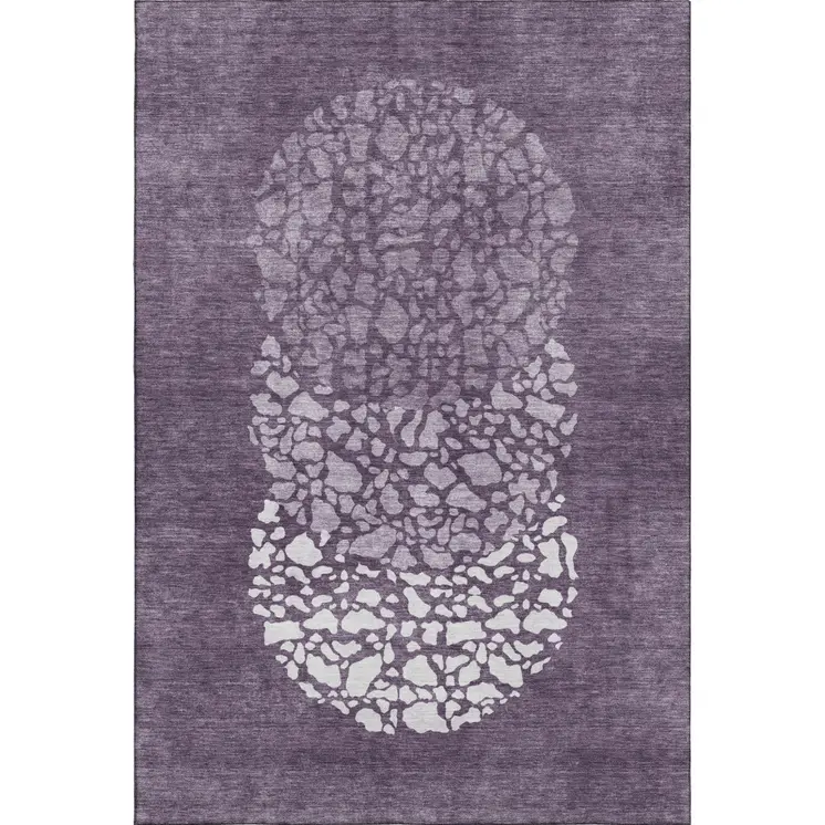 5' X 8' Eggplant And Ivory Abstract Washable Area Rug With UV Protection