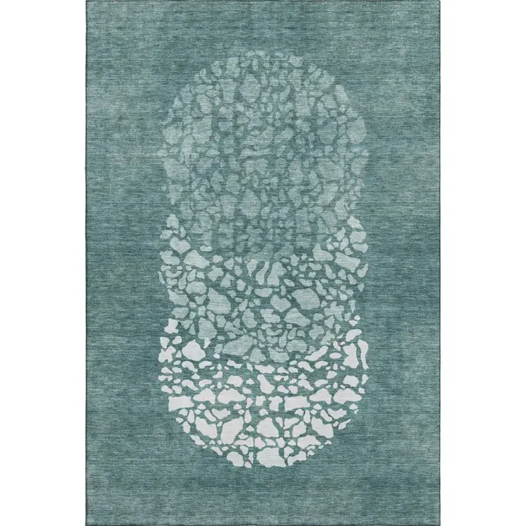 8' X 10' Teal And Ivory Abstract Washable Area Rug With UV Protection