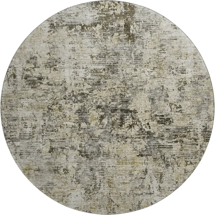 8' Taupe Beige And Gray Abstract Washable Round Rug With UV Protection