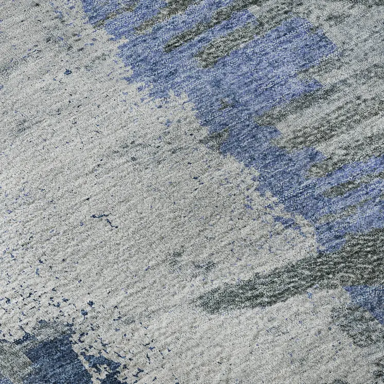 3' X 5' Blue Ivory And Gray Abstract Washable Area Rug With UV Protection