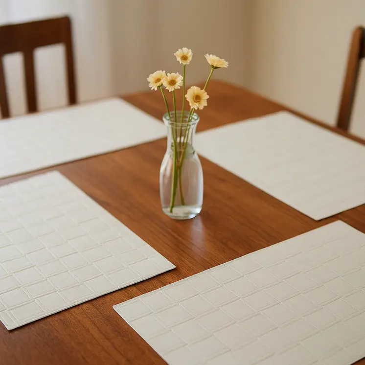 18" Set of Four White Faux Leather Placemats