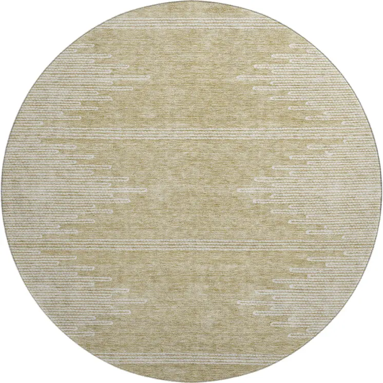 8' Beige And Ivory Abstract Washable Round Rug With UV Protection