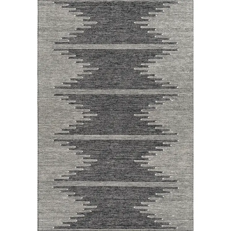 5' X 8' Charcoal And Ivory Abstract Washable Area Rug With UV Protection