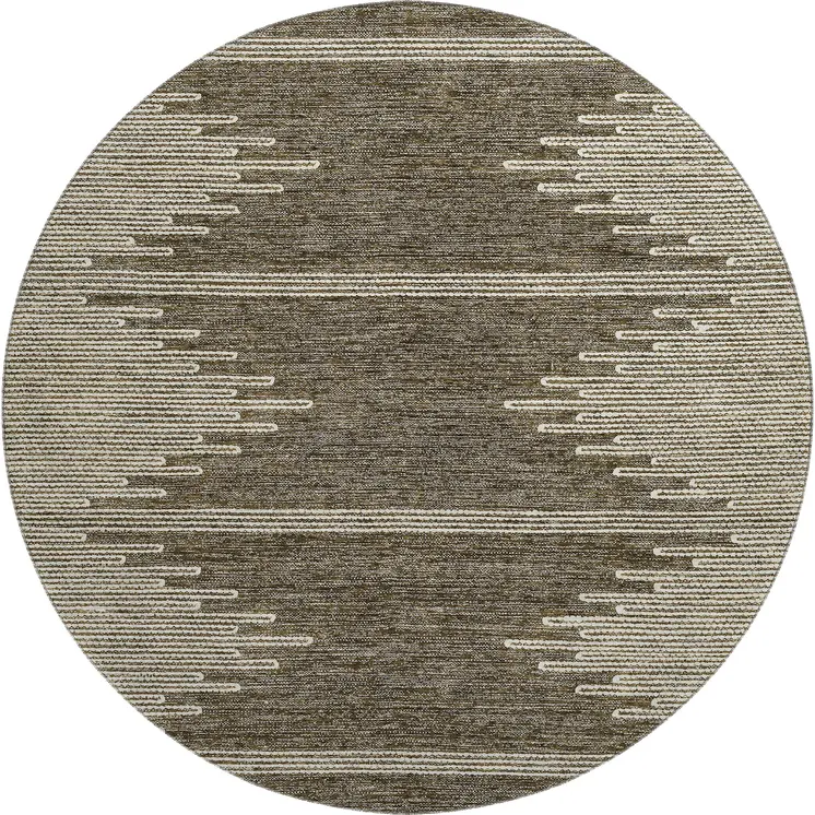 8' Coffee And Ivory Abstract Washable Round Rug With UV Protection