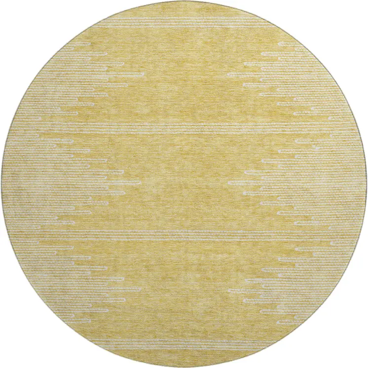 8' Gold And Ivory Abstract Washable Round Rug With UV Protection