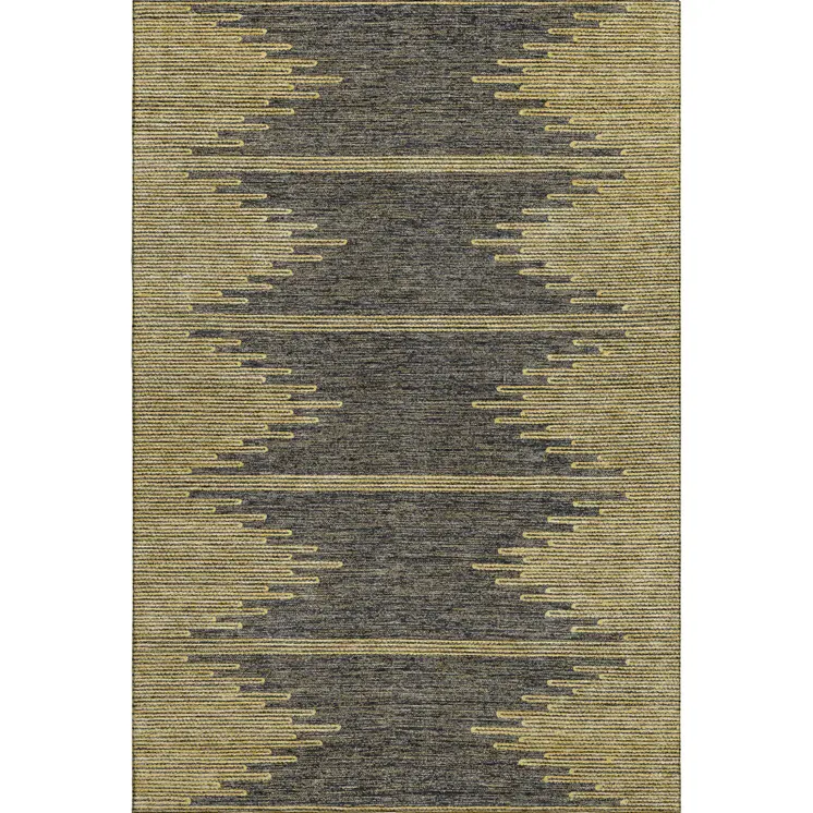 8' X 10' Graphite And Gold Abstract Washable Area Rug With UV Protection
