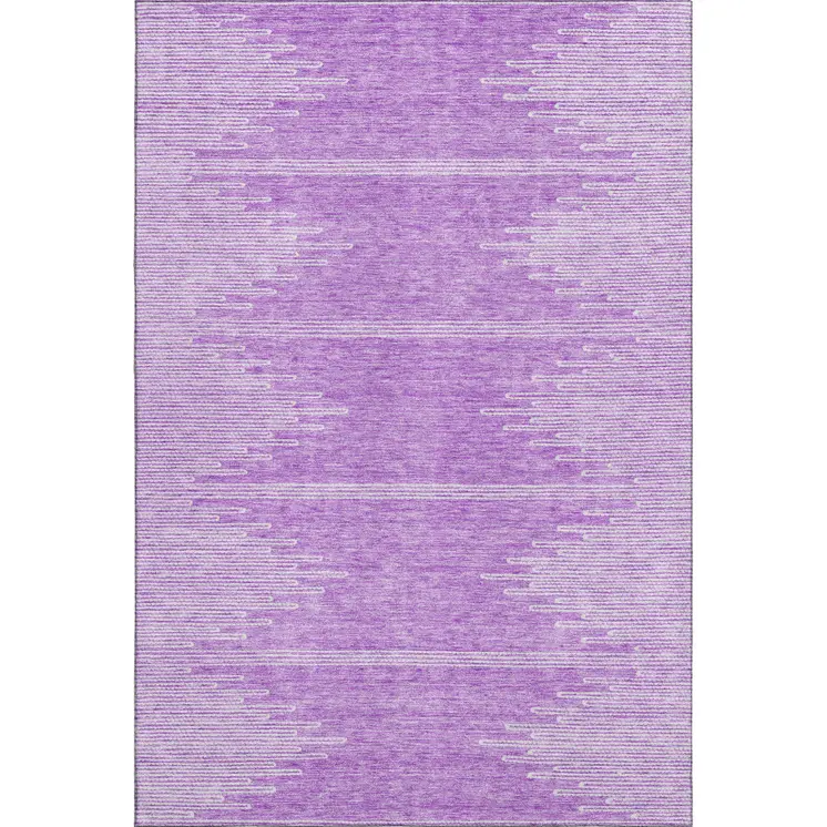 5' X 8' Lavender And Ivory Abstract Washable Area Rug With UV Protection