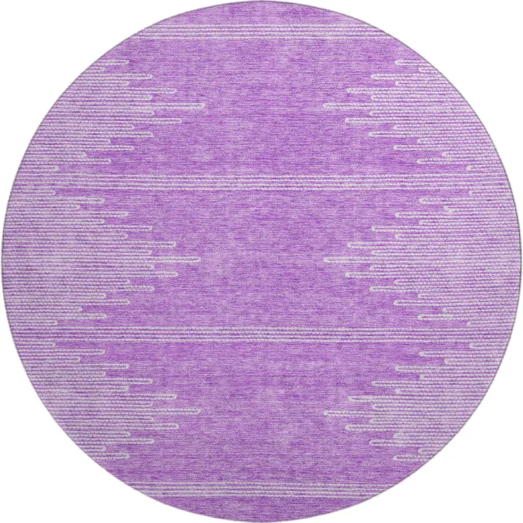 8' Lavender And Ivory Abstract Washable Round Rug With UV Protection