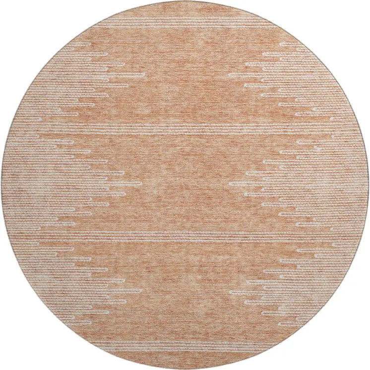 8' Salmon And Ivory Abstract Washable Round Rug With UV Protection