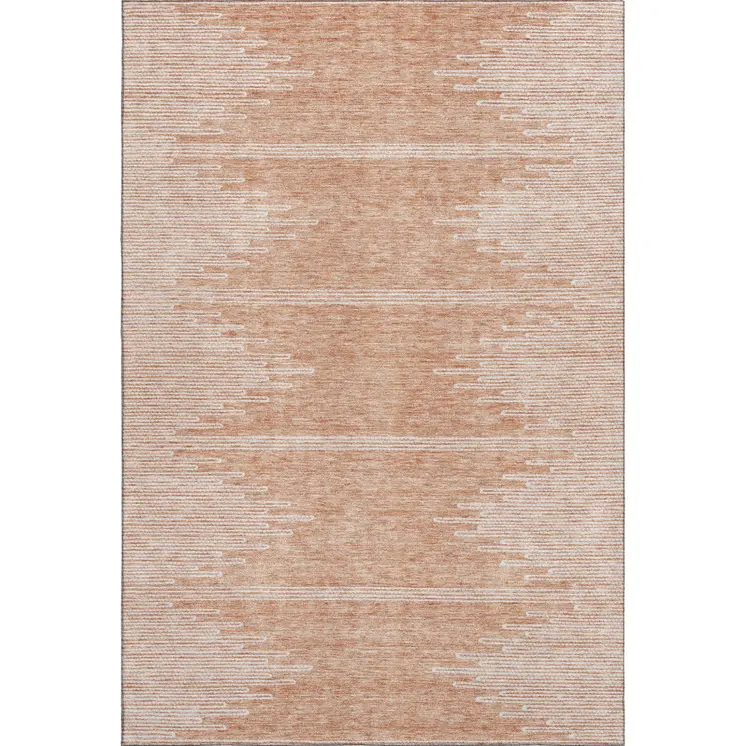 8' X 10' Salmon And Ivory Abstract Washable Area Rug With UV Protection