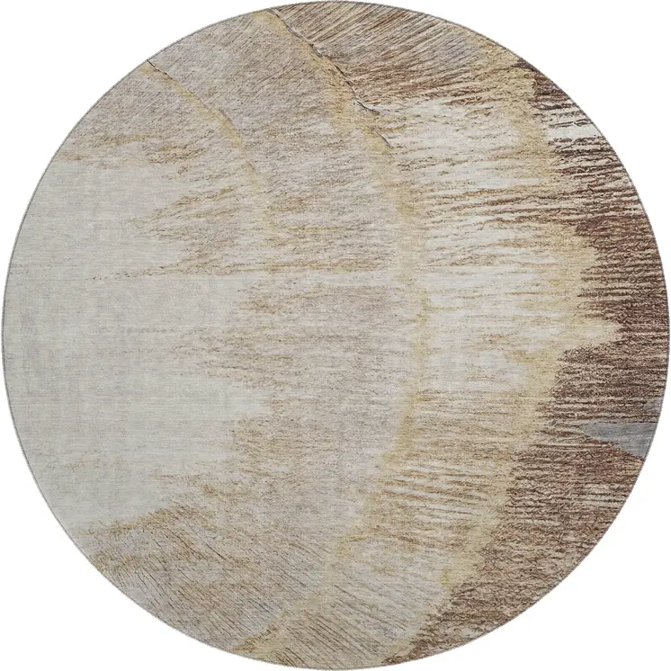 8' Brown Ivory And Gray Woodland Lodge Washable Round Rug With UV Protection