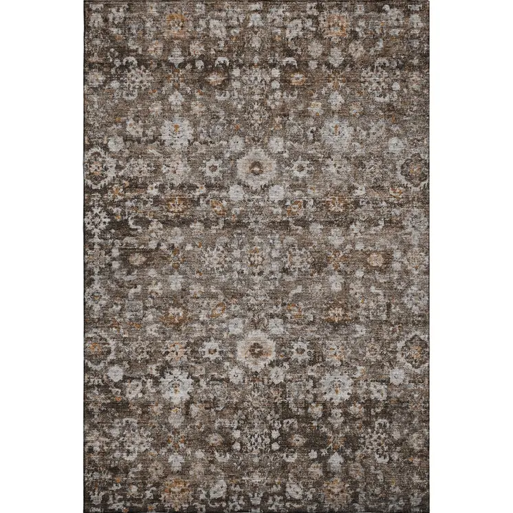 8' X 10' Chocolate And Ivory Oriental Washable Area Rug With UV Protection