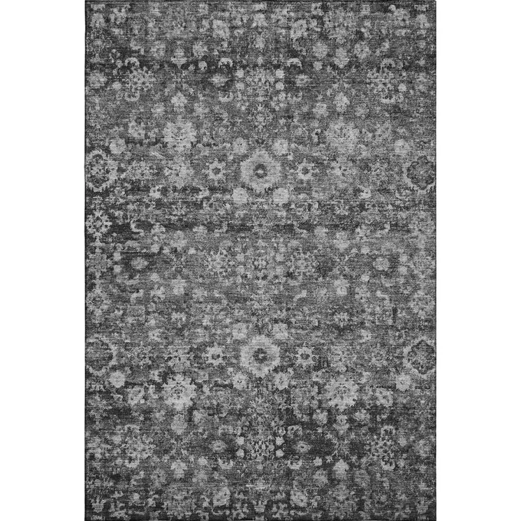 3' X 5' Gray And Ivory Oriental Washable Area Rug With UV Protection