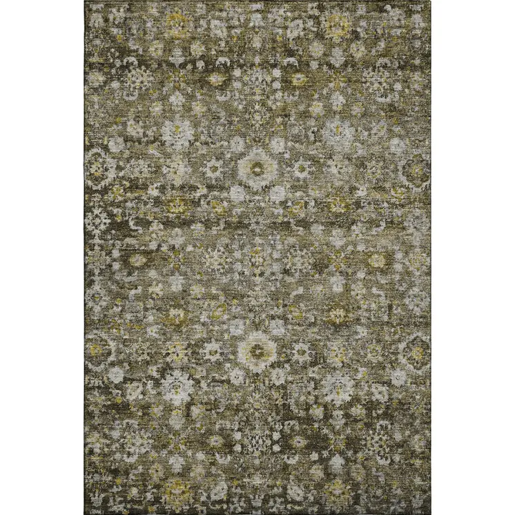 9' X 12' Coffee Ivory And Gold Oriental Washable Area Rug With UV Protection