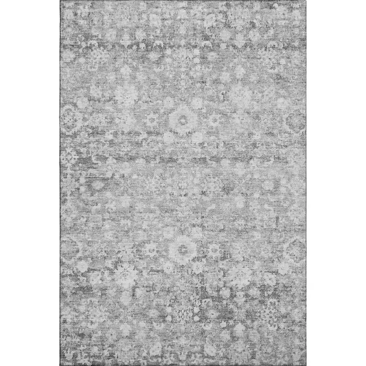 9' X 12' Silver And Gray Oriental Washable Area Rug With UV Protection