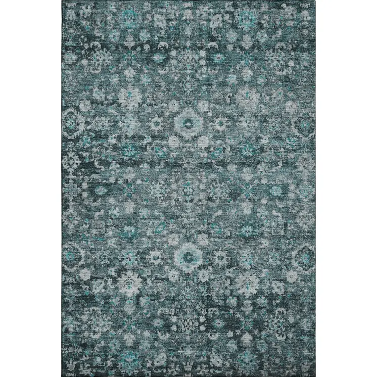 3' X 5' Teal And Aqua Oriental Washable Area Rug With UV Protection