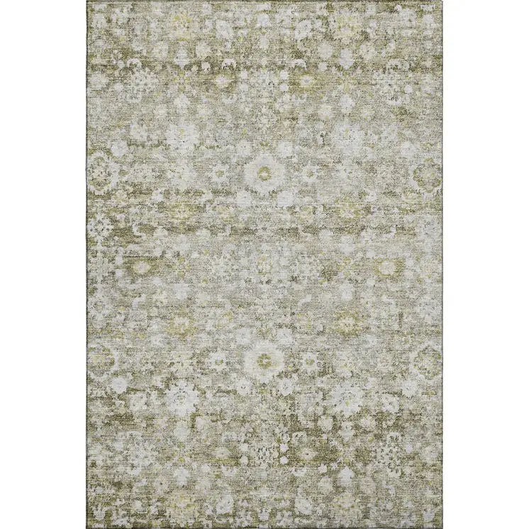 8' X 10' Taupe Ivory And Gold Oriental Washable Area Rug With UV Protection