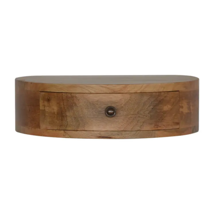 16" Brown Solid Wood Round One Drawer Floating Nightstand