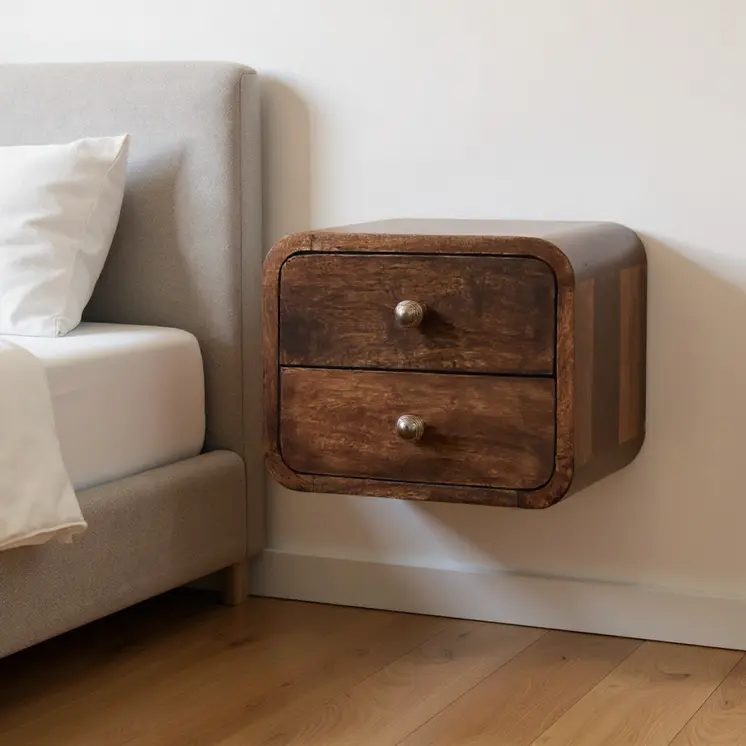 10" Brown Solid Wood Square Two Drawer Nightstand