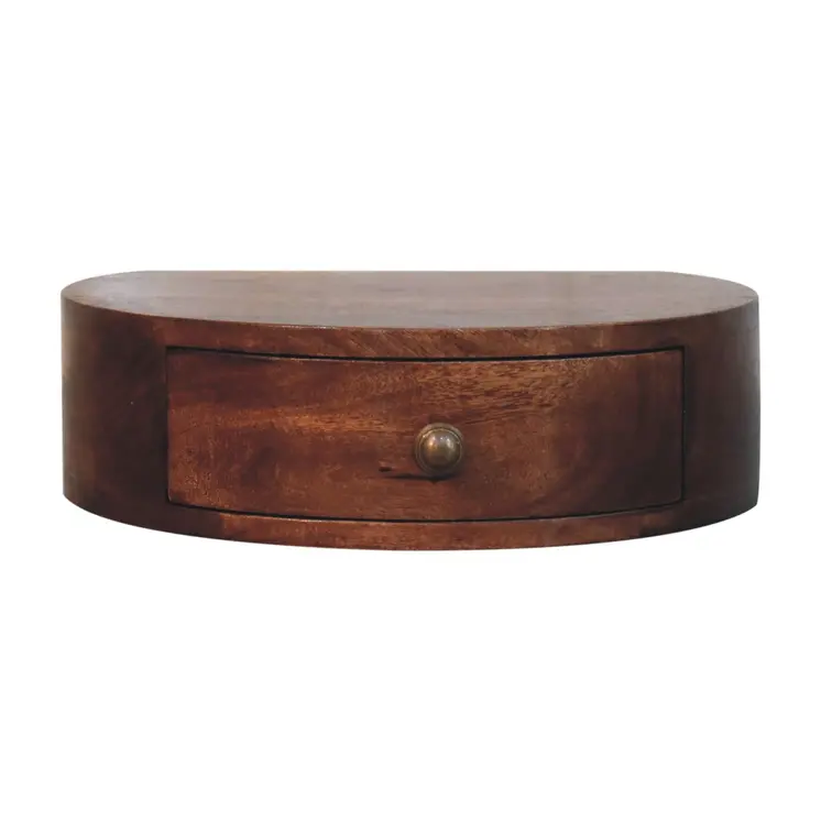 4" Brown Solid Wood Round One Drawer Nightstand