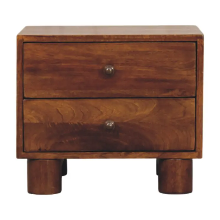 15" Chestnut Solid Wood Square Two Drawer Nightstand