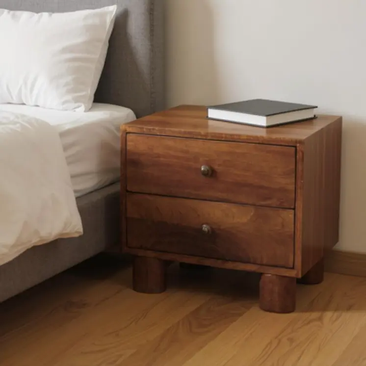 15" Chestnut Solid Wood Square Two Drawer Nightstand