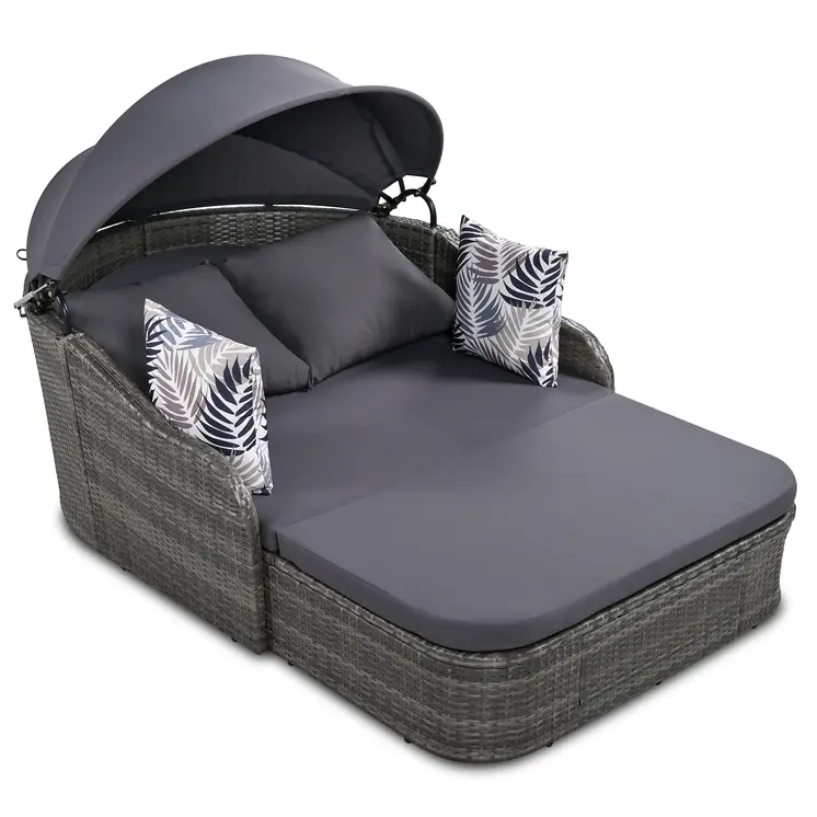 80" Gray Metal Outdoor Papasan Chair with Gray Cushion