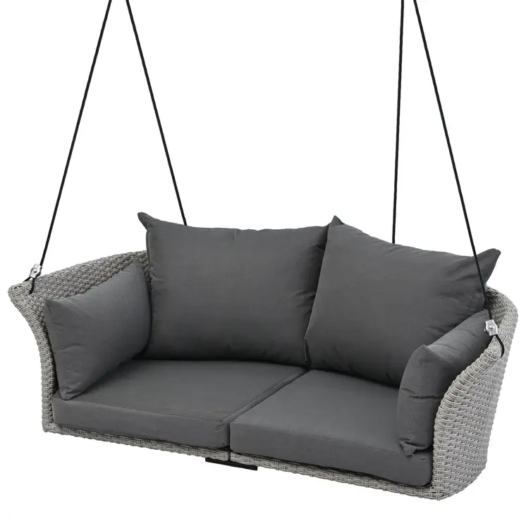 44" Gray Metal Outdoor Swing Chair with Gray Cushion