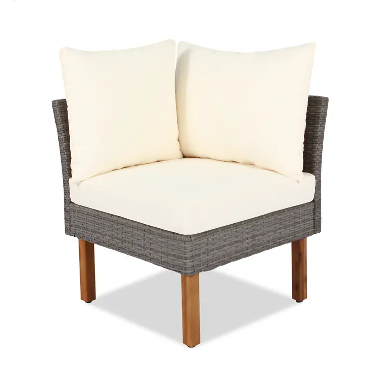 Nine Piece Gray and Beige Wicker Upholstered Cushions Sectional Seating Group With Table