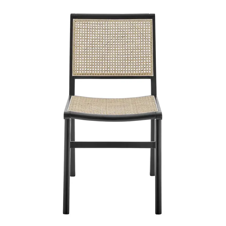 Natural and Black Solid Wood Partially Open Back Dining Side Chair