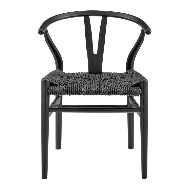 Set of Two Black Solid Wood Wishbone Back Dining Arm Chairs
