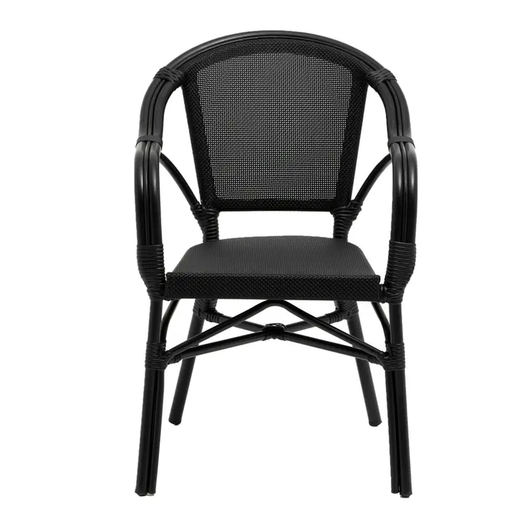 Set of Two Black Upholstery Partially Open Back Dining Arm Chairs