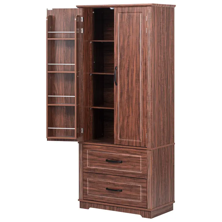 30" Walnut Wood Two Drawer Sideboard with Two Doors