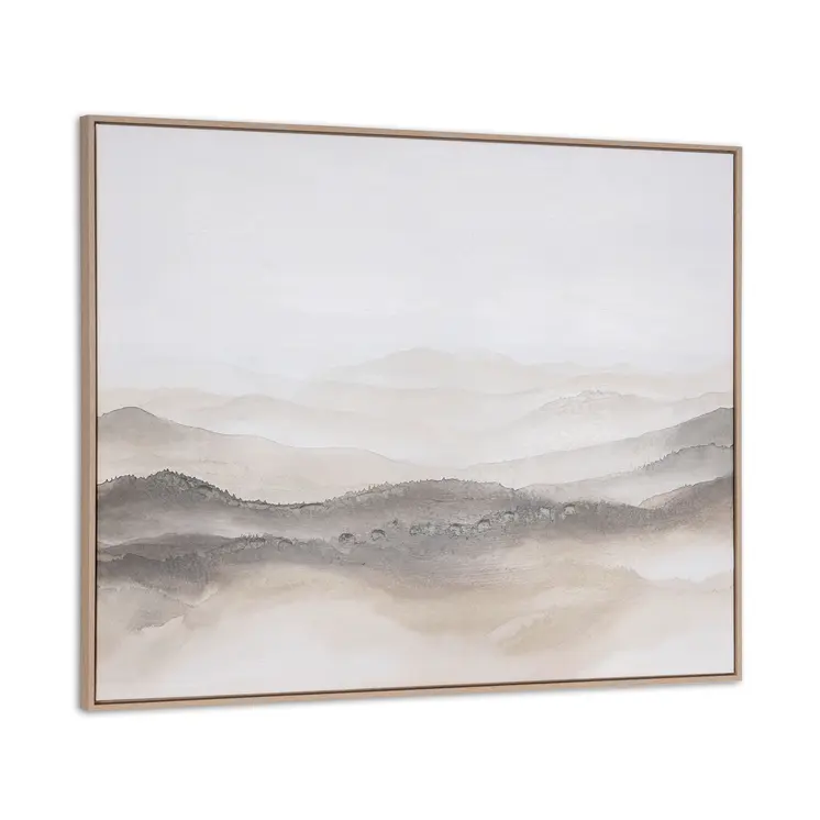Over the Hills And Hand Painted Canvas Hand Painted Brown Floater Frame Wall Art