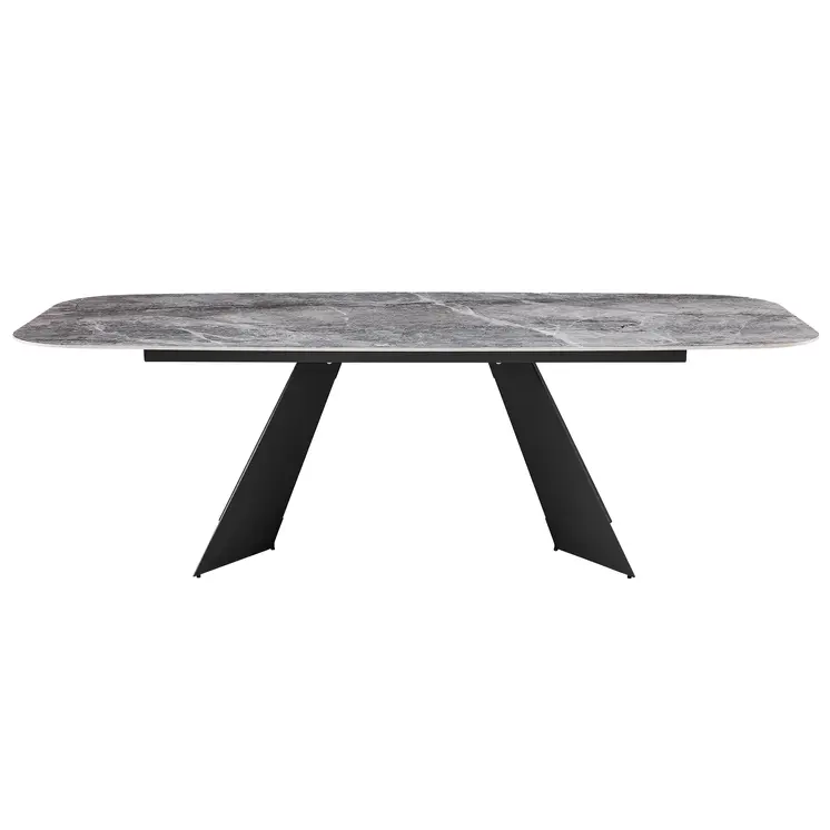 94" Gray and Black Ceramic and Steel Dining Table