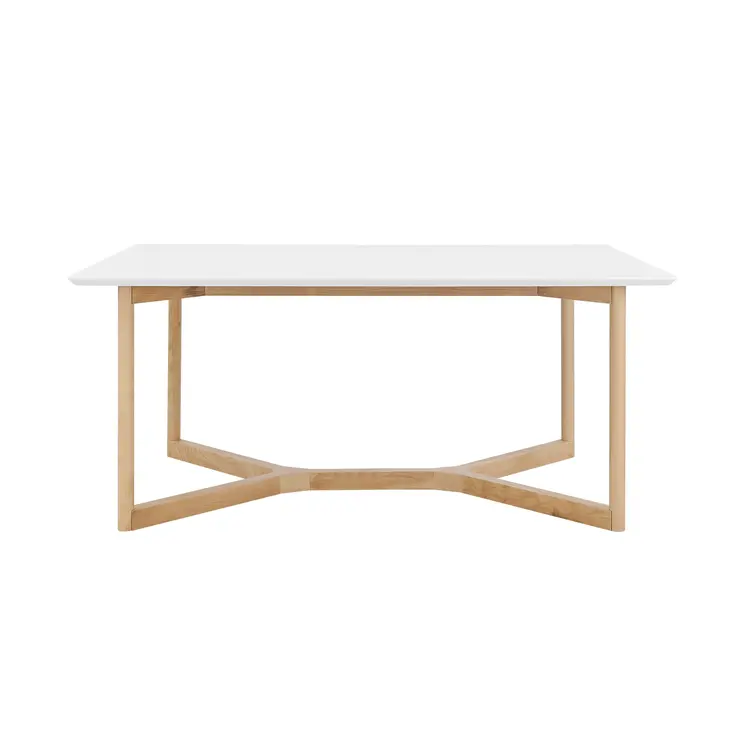 63" White and Natural Wood Frame Base Dining Table