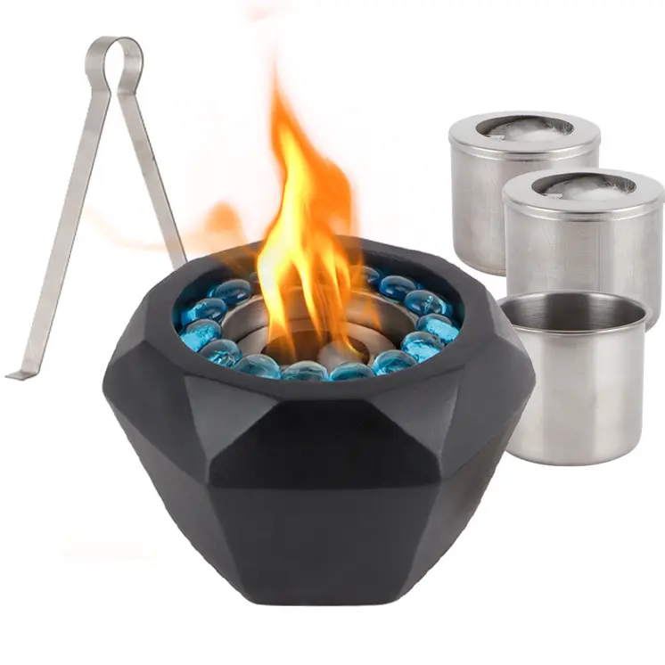 6" Black Glass Ethanol Fireplace