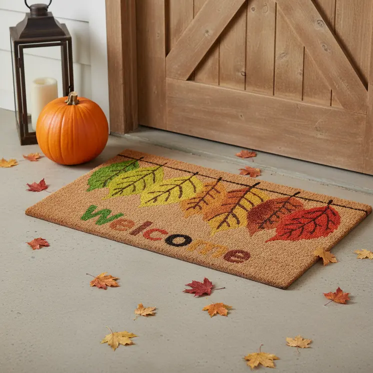 24" X 36" Natural And Brown Fall Welcome Outdoor Coir Door Mat
