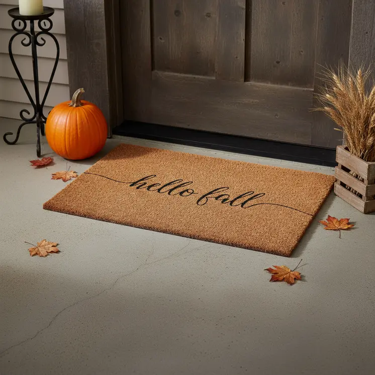 17" X 29" Brown And Natural Fall Hello Fall Outdoor Coir Door Mat