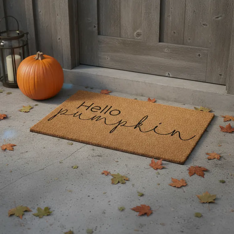 17" X 29" Brown And Natural Fall Hello Pumpkin Outdoor Coir Door Mat
